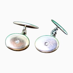 Ovale Manschettenknöpfe aus Weißgold mit zwei Diamanten im Brillantschliff, 2 . Set