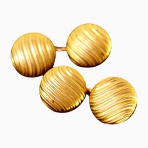 Goldene Manschettenknöpfe in Knopfform mit erhabenen Bändern, 2 . Set