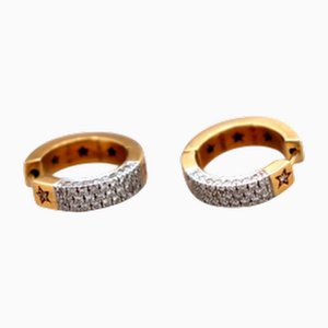 Two-Tone Gold Hoop Earrings with Brilliant-Cut Diamonds, Set of 2