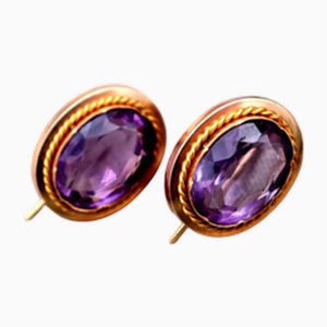 Elliptical Shaped Gold Earrings with Corded Friezes, Set of 2