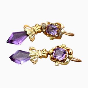 Gold Earrings with Amethysts, Set of 2