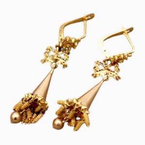 Filigree Gold Earrings with Articulated and Tilting Pendants, Set of 2