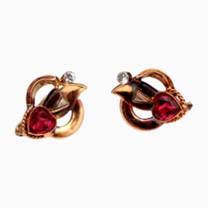 Art Deco Style Gold Earrings with Heart-Shaped Synthetic Stones, Set of 2