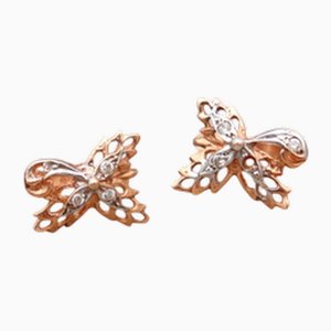 Gold Earrings with Leaf-Shaped Diamond Chips, Set of 2