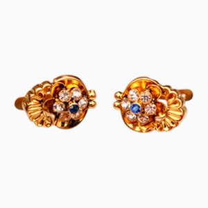 Gold Earrings with Encrusted Synthetic Stones, Set of 2