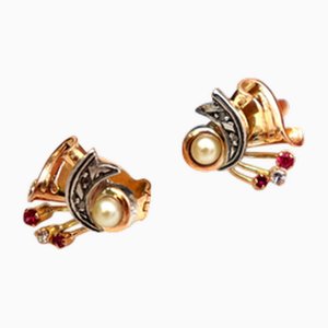 Gold and Silver Earrings with Diamond Chips and Encrusted Stones, Set of 2