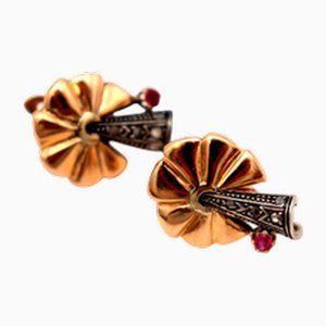 Ohrringe aus Gold & Silber mit Relief und Diamantsplittern mit Granatsteinen, 2 . Set