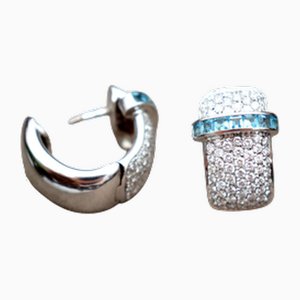 18 Karat Gold Earrings with Diamonds and Brilliant-Cut Aquamarines, Set of 2