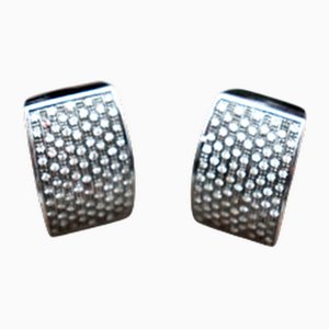18 Karat White Gold Earrings with Diamonds and Omega Clasps, Set of 2