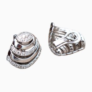 White Gold Earrings with Alternating Bands, Set of 2