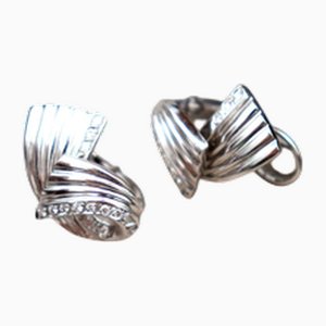 18 Karat White Gold Earrings with Reliefs and Diamonds, Set of 2