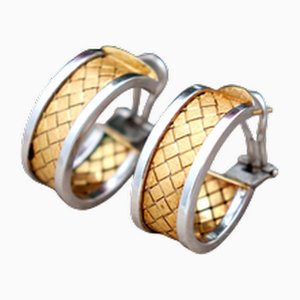 Interlaced 2-Tone 18 Karat Gold Earrings in with Omega Clasps, Set of 2