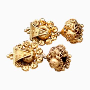 Asian Style 18 Karat Rose Gold Earrings with Articulated Firecracker Pendants, Set of 2