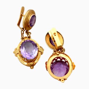 18 Karat Gold Earrings with Reliefs, Set of 2