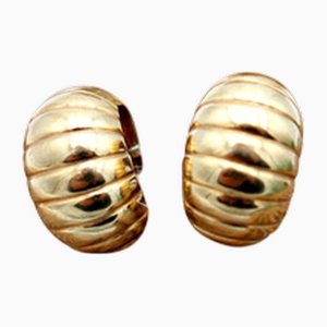 Curved and Fluted Gold Earrings with Friezes, Set of 2