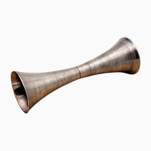Circular Brushed Silver Candlestick with Round Base