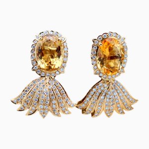 Gold Earrings with Brilliant-Cut Diamonds, Set of 2