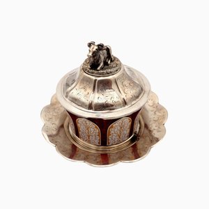 Colored Glass Candy Box with Silver Base and Lid