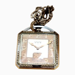 Quadratische zweifarbige goldene Taschenuhr von Longines
