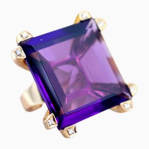 Goldring mit eckigem Amethyst und Diamanten