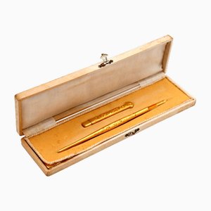Gold Pen and Pencil Holder Set with Embossed Floral Motifs