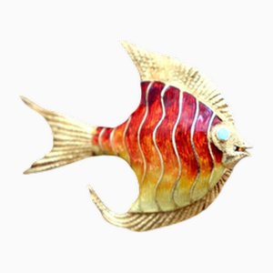 Emaillierte Goldbrosche in Fischform