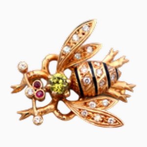 Bee Shaped Gold Brooch with Diamonds