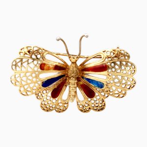 Schmetterlings-Goldbrosche mit Emailliertem