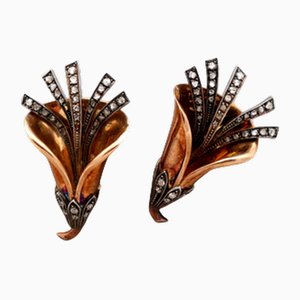 Broschen aus Gold & Silber mit Diamantsplittern, 2 . Set