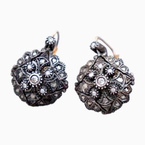 Round Gold and Silver Earrings with Diamonds, Set of 2