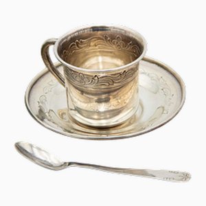 Silber Tasse und Untertasse mit Löffel