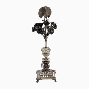 Soporte para palillos de plata con figura de pavo real grande
