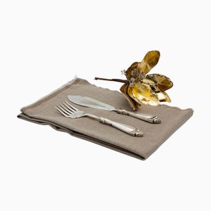 Silbernes Fischmesser und -gabel mit Gravuren und erhabenen Griffen, 2 . Set