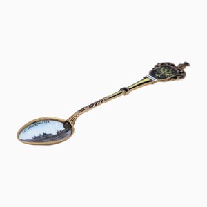 Souvenir Spoon in Enamelled Silver with Vienna Theatre Motif