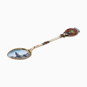 Souvenir Spoon in Enamelled Silver with Palais de Justice in Brussels Motif