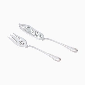 Fish Knife and Fork in Cut and Engraved Silver, Set of 2