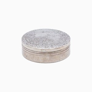 Circular Silver Box with Plant Reliefs