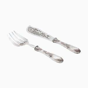 Silver Fish Knife and Fork with Cutouts, Set of 2