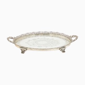 Elliptisches Vintage Silbernes Tablett