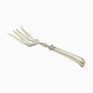 Silver Fish Serving Fork with Strips, Engraved Acanthus Leaf and Pistol-Shaped Handle