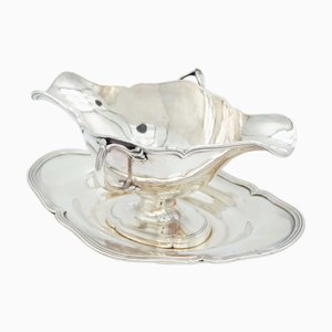 Silver Gravy Boat with Plate, Set of 2