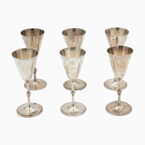 Tall Stemmed Goblets in Plain Silver, Set of 6
