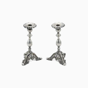 Silver Candlesticks with Flower-Shaped Sconces, Set of 2