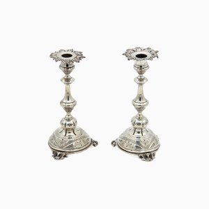 Silver Candlesticks with Acanthus Leaf Engraving, Set of 2
