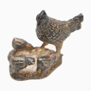 Silver Miniature of Hen with Three Chicks