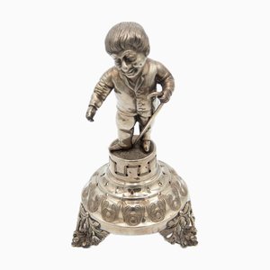 Silver Toothpick Holder with Figure of Man with Staff