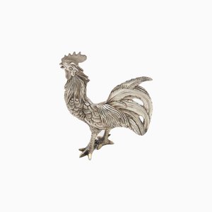 Miniature Silver Rooster with Low Reliefs