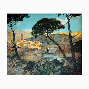 Peters, Landschaft mit Brücke, Öl auf Leinwand