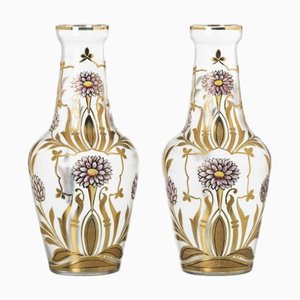 Jar in Glass Painted with Plant Motifs, Set of 2