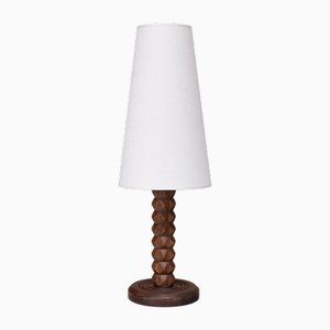 Lampe de Bureau en Chêne avec Abat-Jour Conique attribuée à Charles Dudouyt, France, 1950s
